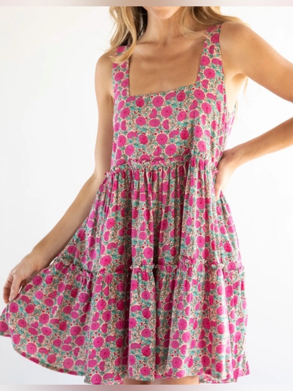 Natural Life Anna Mini Dress Pink Tiered Ruffle size XS - Picture 1 of 9